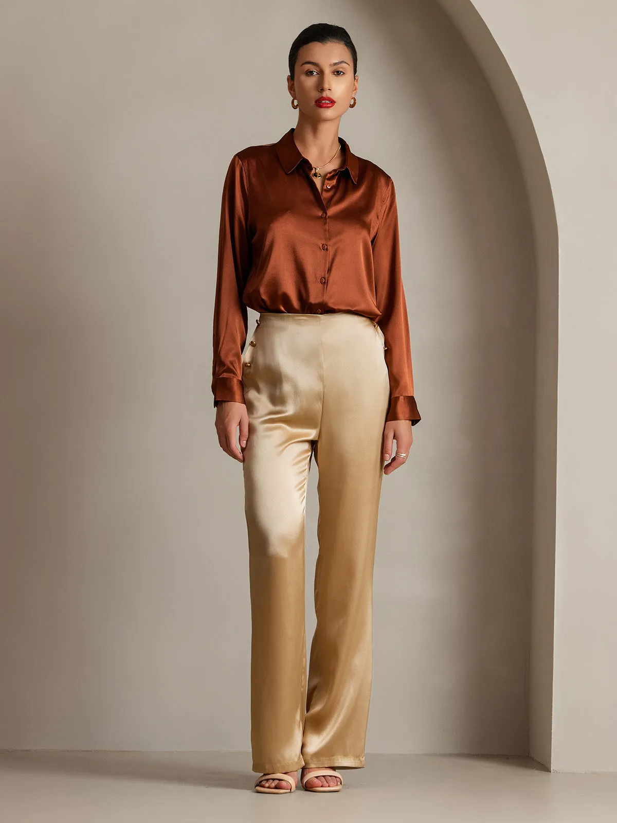 19Momme Silk Solid Color Versatile Classic Suit Pants