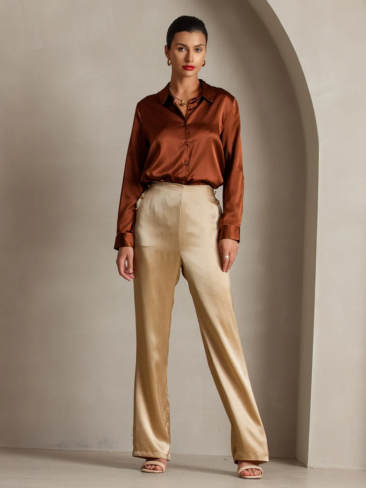 19Momme Silk Solid Color Versatile Classic Suit Pants