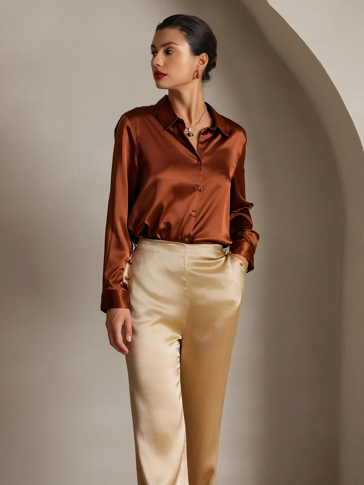 19Momme Silk Solid Color Versatile Classic Suit Pants