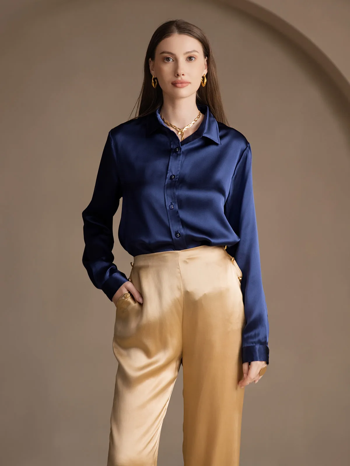 19Momme Silk Solid Color Versatile Classic Suit Pants