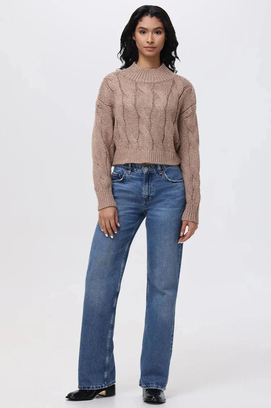 525 America Lola Metallic Cable-Knit Crop Sweater