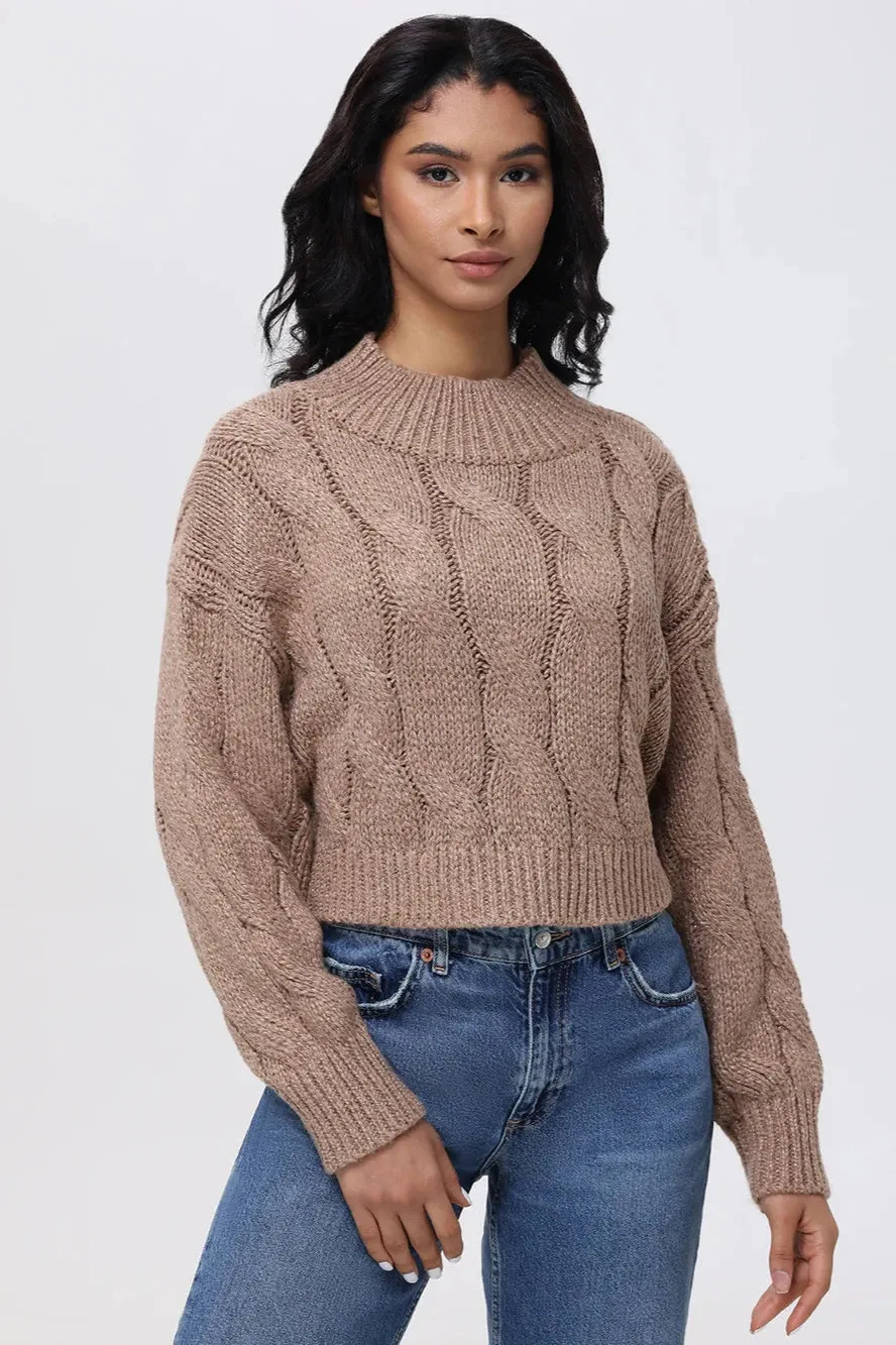 525 America Lola Metallic Cable-Knit Crop Sweater