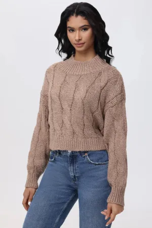 525 America Lola Metallic Cable-Knit Crop Sweater