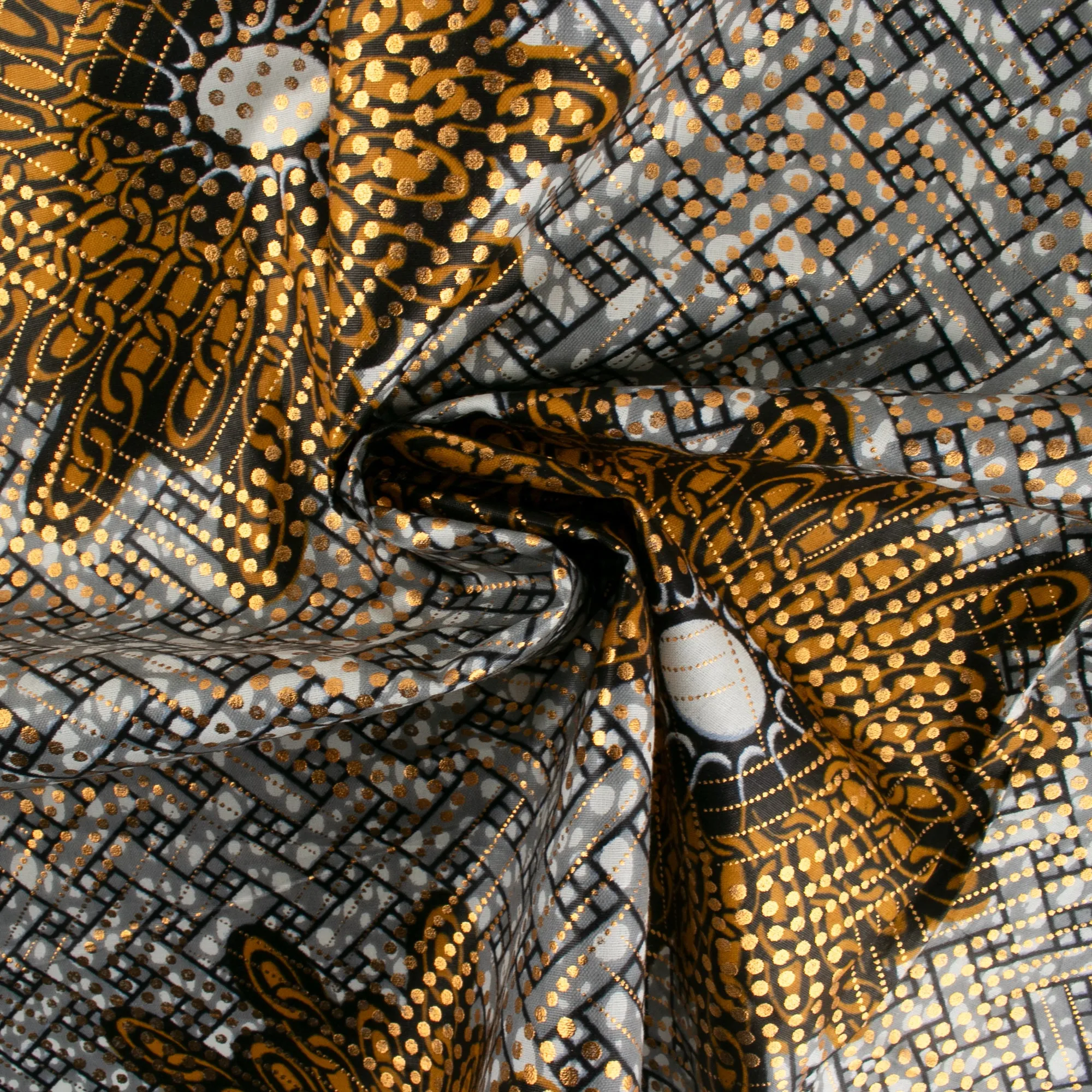 African Metallic Print - Trellis - Grey / Yellow