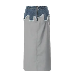 Autumn Personalized Cut Stitching Denim Pencil Straight Skirt Women