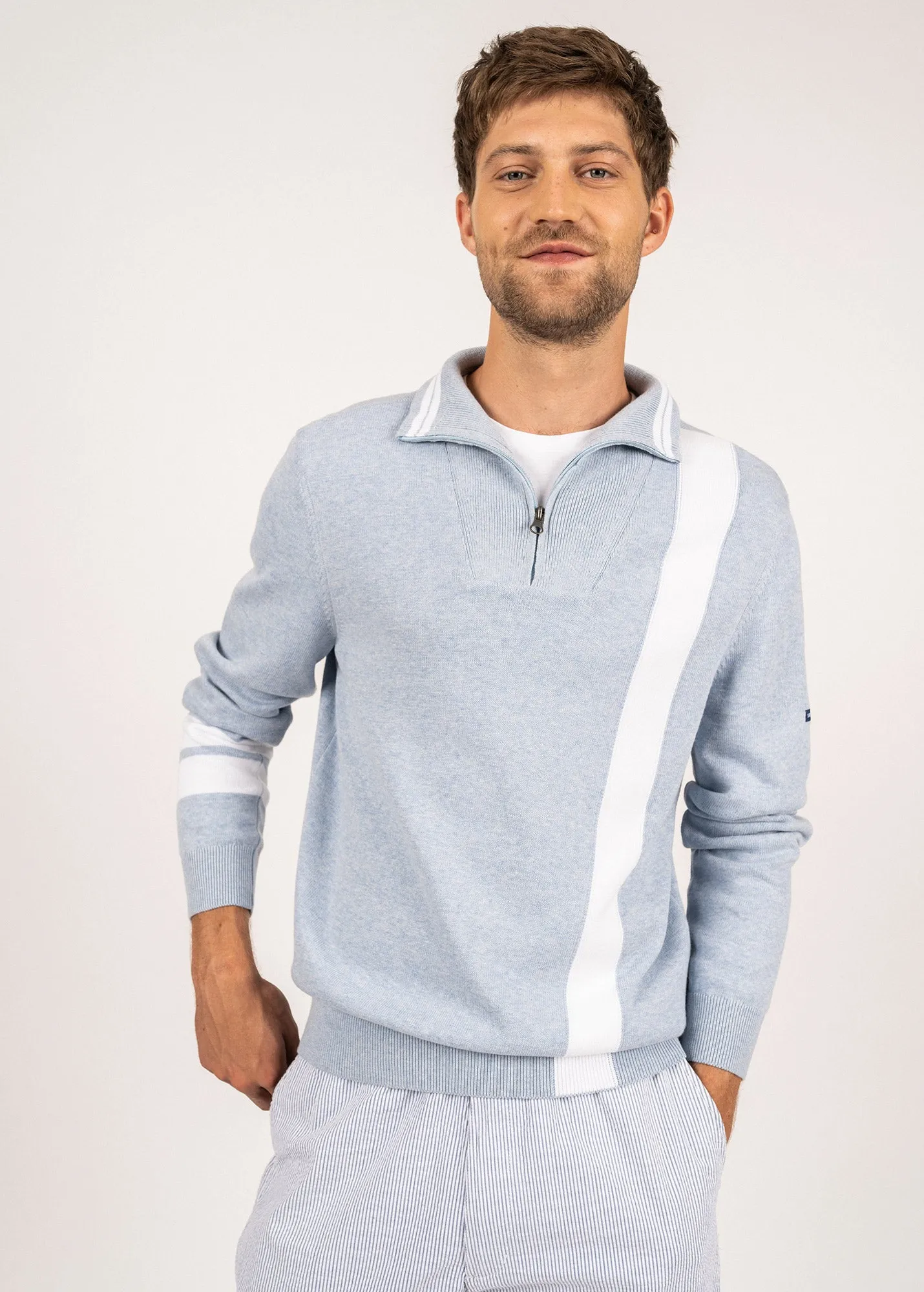 Bilbao trucker jumper - in cotton (CIEL CHINE/BLANC)