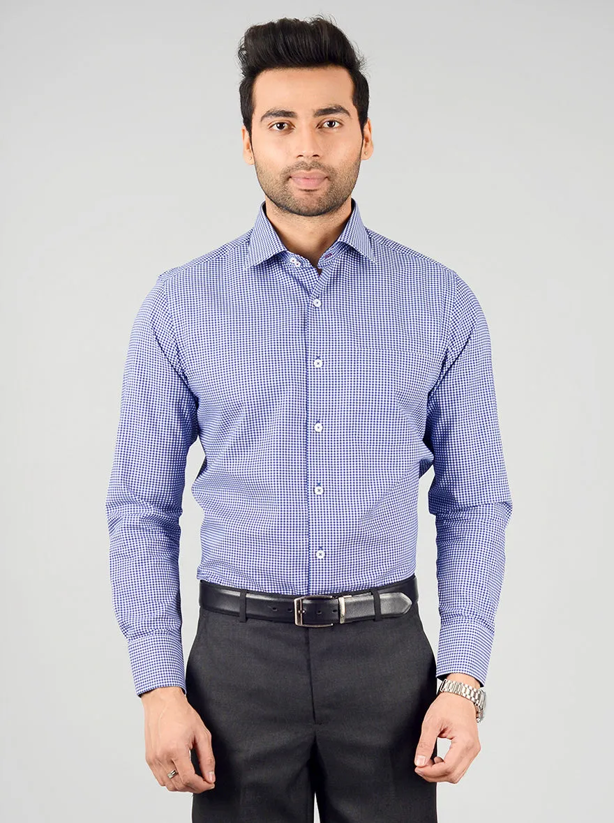 Blue & White Checked Slim Fit Evening Wear Shirt | Metal