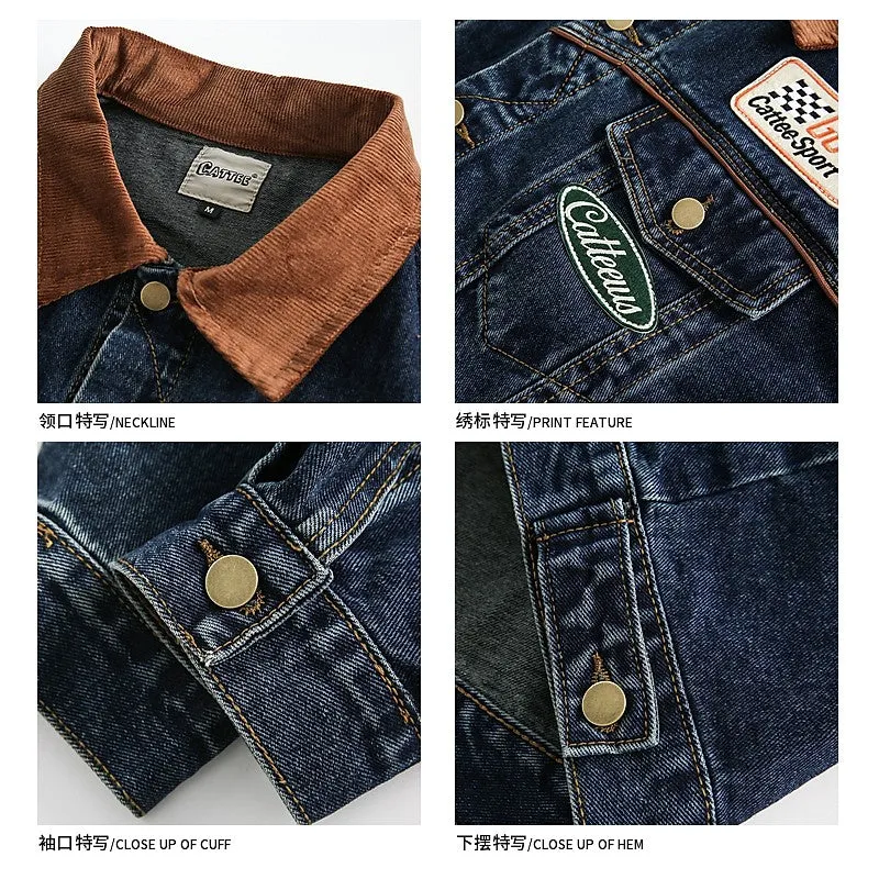 Blue lapel denim jacket men's spring and autumn trendy unisex tops loose jacket