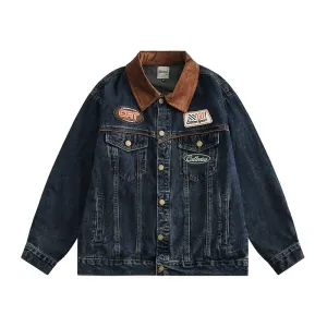 Blue lapel denim jacket men's spring and autumn trendy unisex tops loose jacket