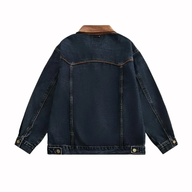 Blue lapel denim jacket men's spring and autumn trendy unisex tops loose jacket