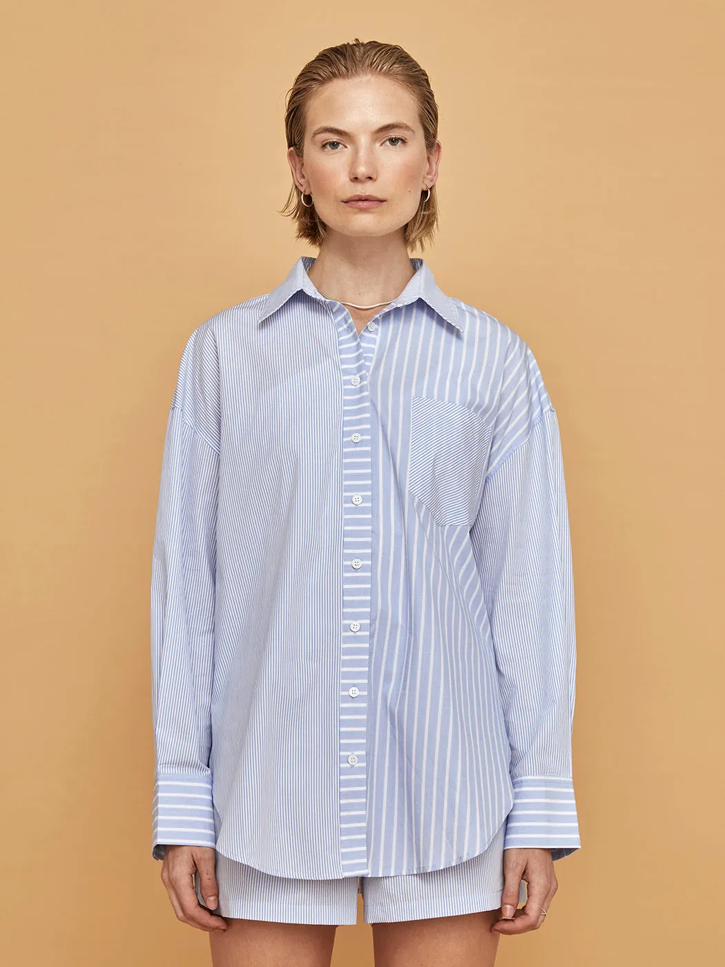 Boyfriend Button Up - Navy Stripe