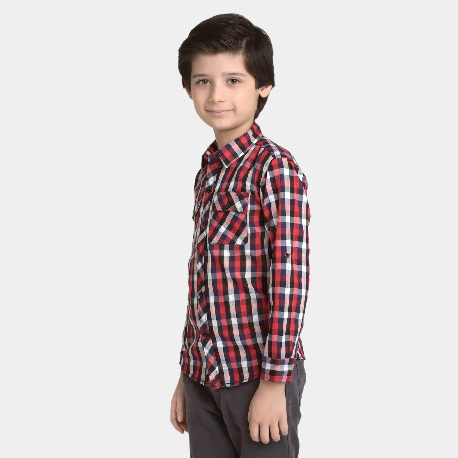 Boys Yarn Dyed Casual Shirt Just Chill-Red