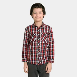 Boys Yarn Dyed Casual Shirt Just Chill-Red