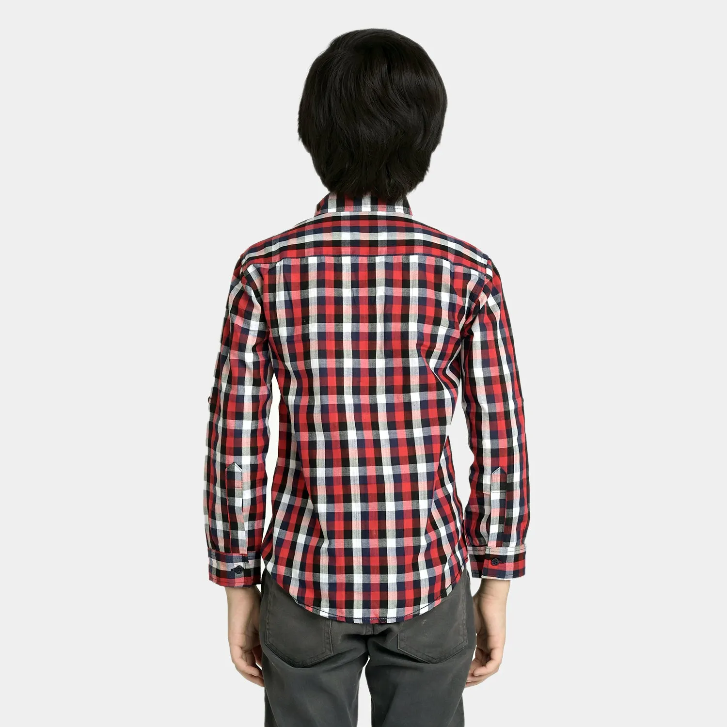 Boys Yarn Dyed Casual Shirt Just Chill-Red