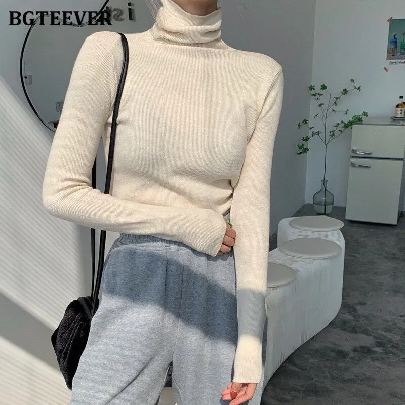 Christmas Gift Joskaa Casual Warm Turtleneck Sweaters for Women 2024 Autumn Winter Skinny Full Sleeve Ladies Knitted Pullovers Female Tops