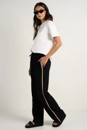 Confidant Black Side Stripe Crepe Wide Pants