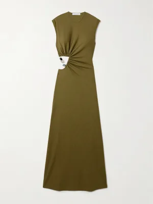 Cutout embellished ribbed jersey maxi dress