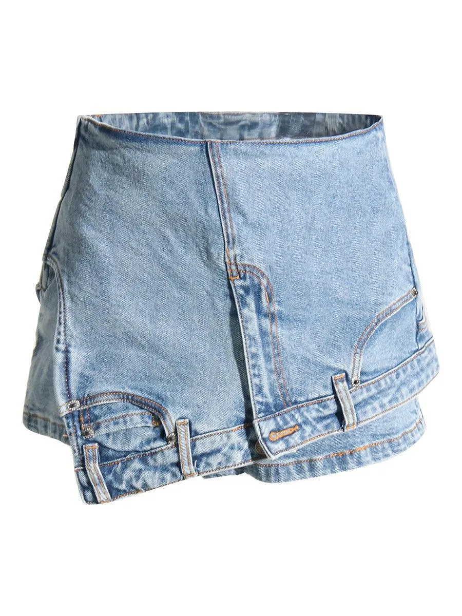 Denim stitching irregular washed old skirt