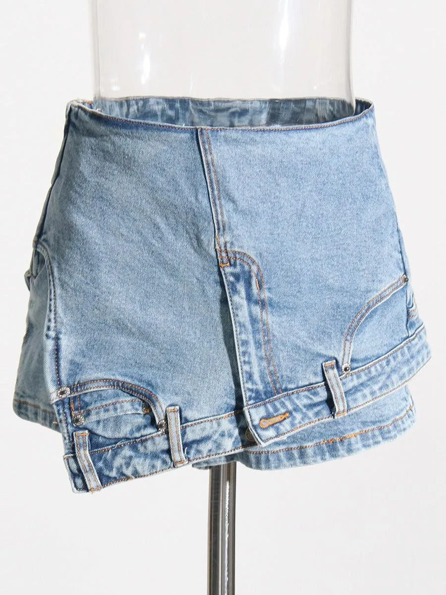 Denim stitching irregular washed old skirt