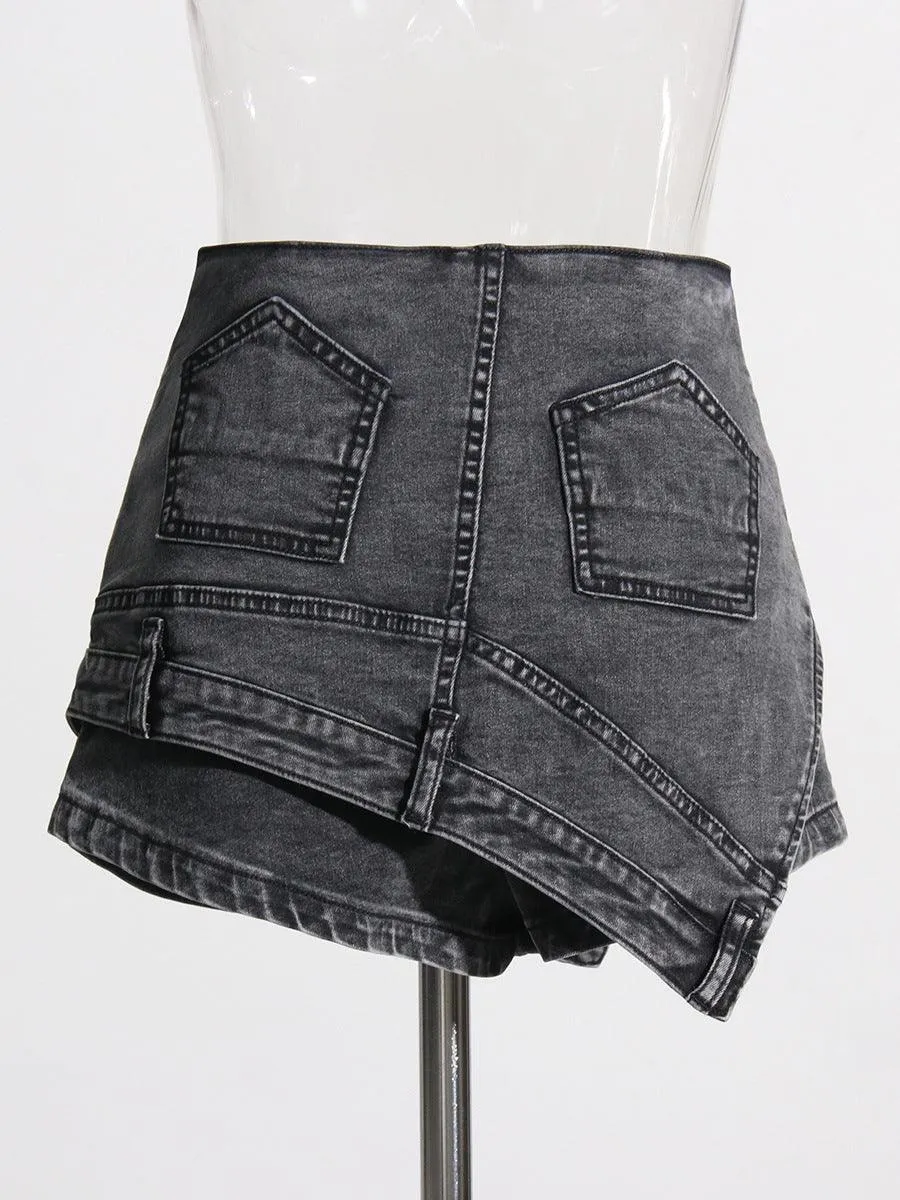 Denim stitching irregular washed old skirt