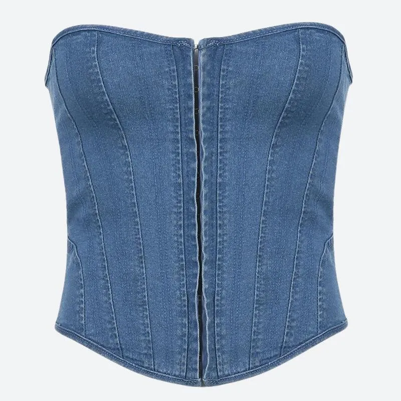 Denim Strapless Corset Top