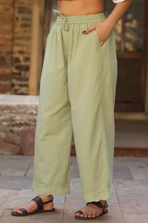 Dharan Scallop Cotton Green Pants