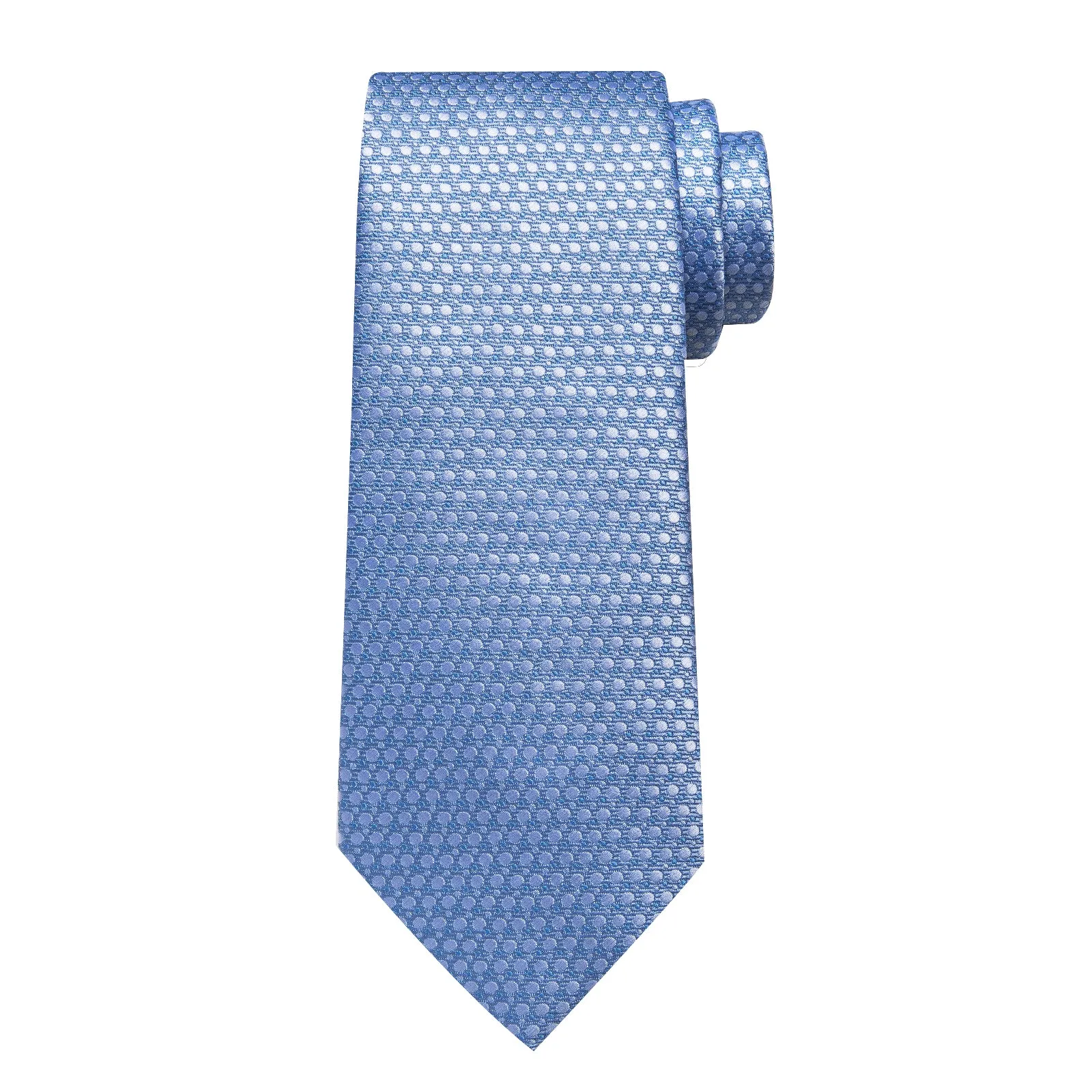 DiBanGu Silk Tie Light Blue Polka Dot Solid Men's Tie Handkerchief Cufflinks Clip Set