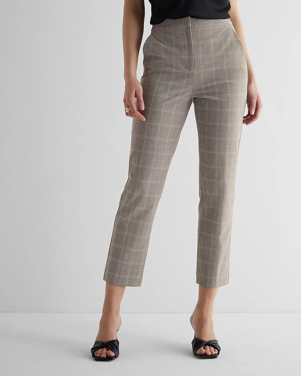 Editor Super High Waisted Plaid Straight Ankle Pant in Plaid-Gray