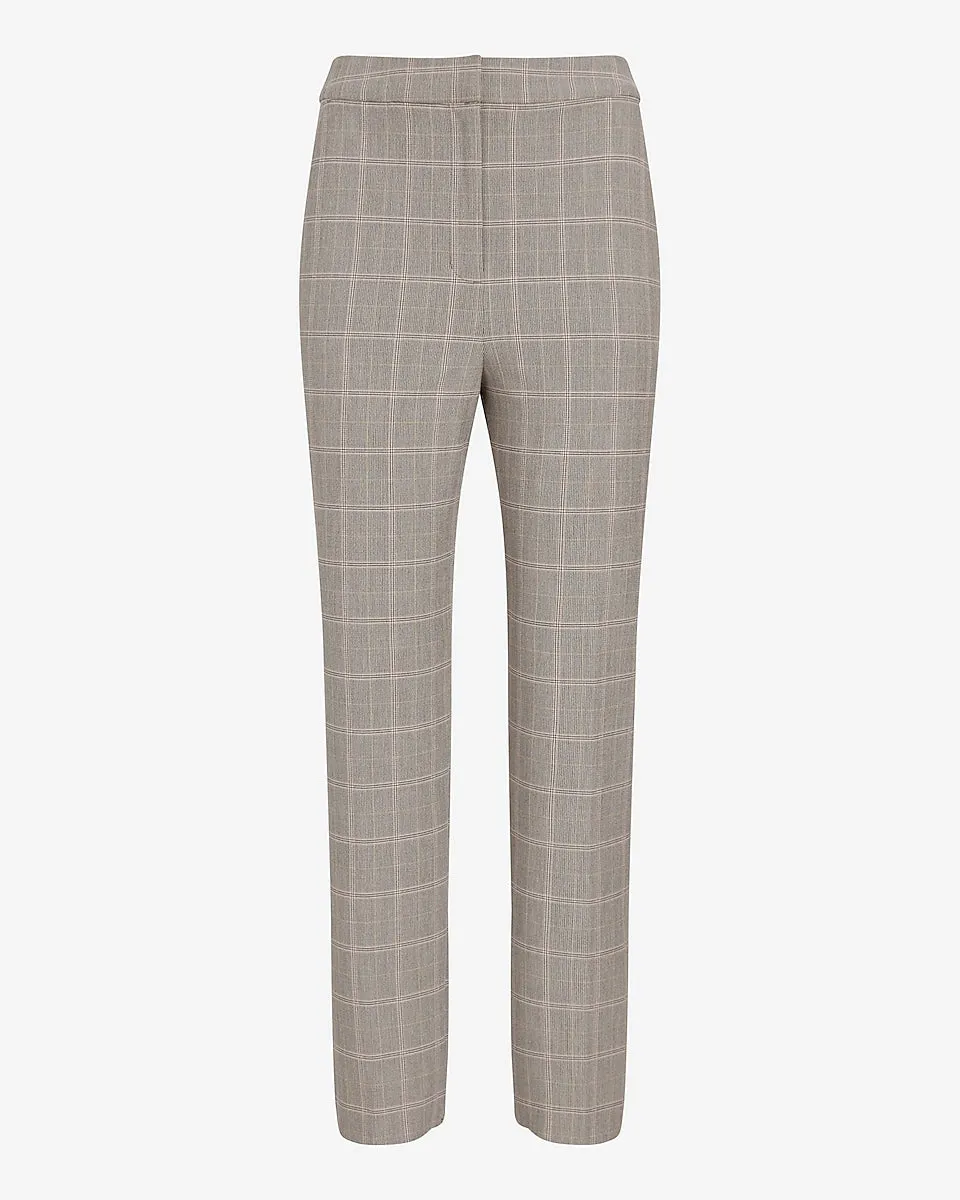 Editor Super High Waisted Plaid Straight Ankle Pant in Plaid-Gray