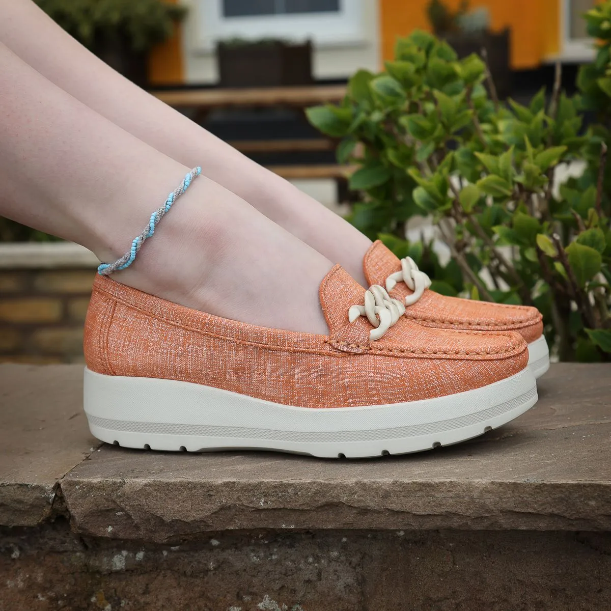 Elevate Your Sole 50606 Locanda Ladies Orange Leather Loafers