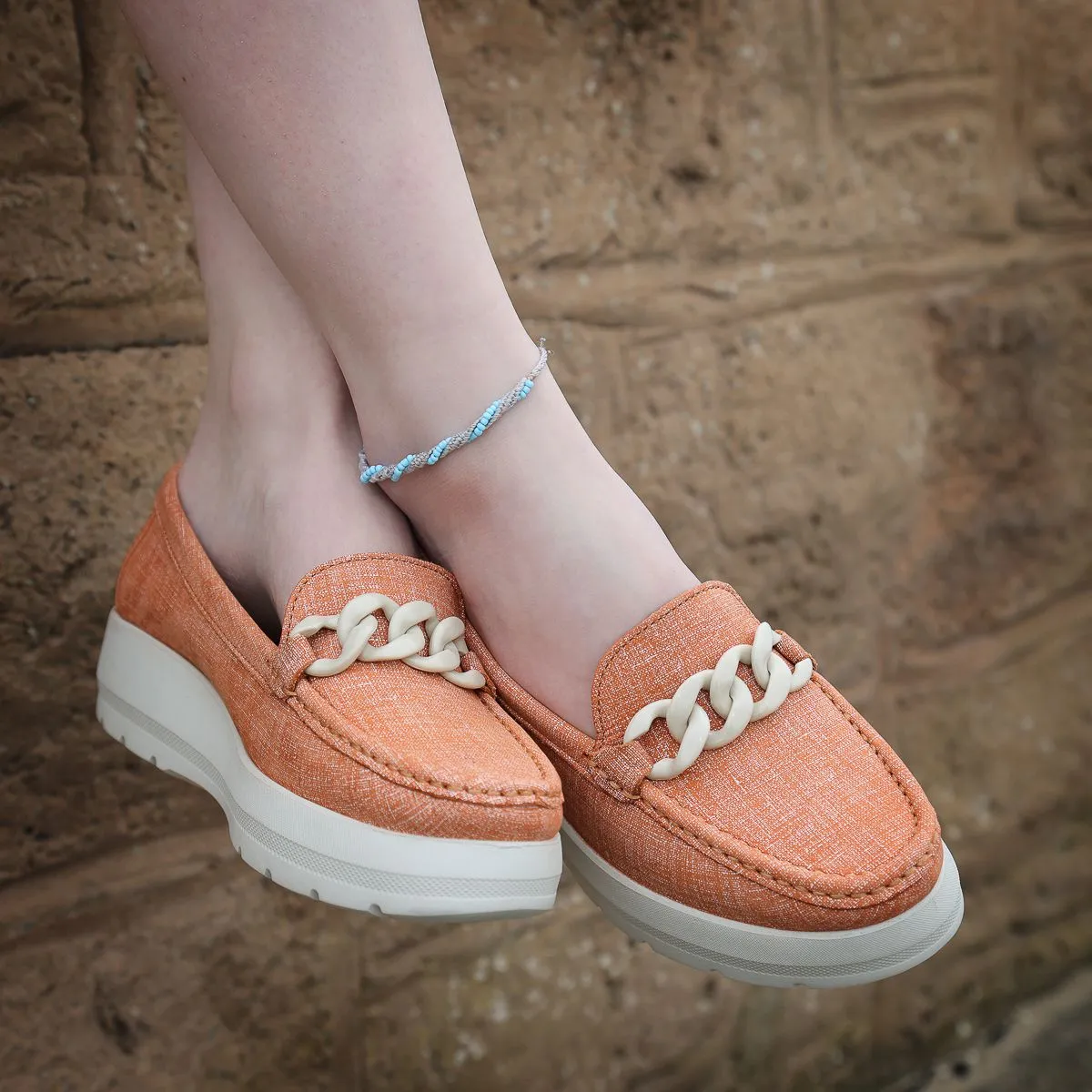 Elevate Your Sole 50606 Locanda Ladies Orange Leather Loafers