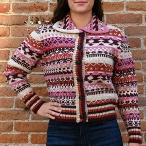 Filson Ladies FAIR ISLE CARDIGAN in Burgundy Cream and Mauve