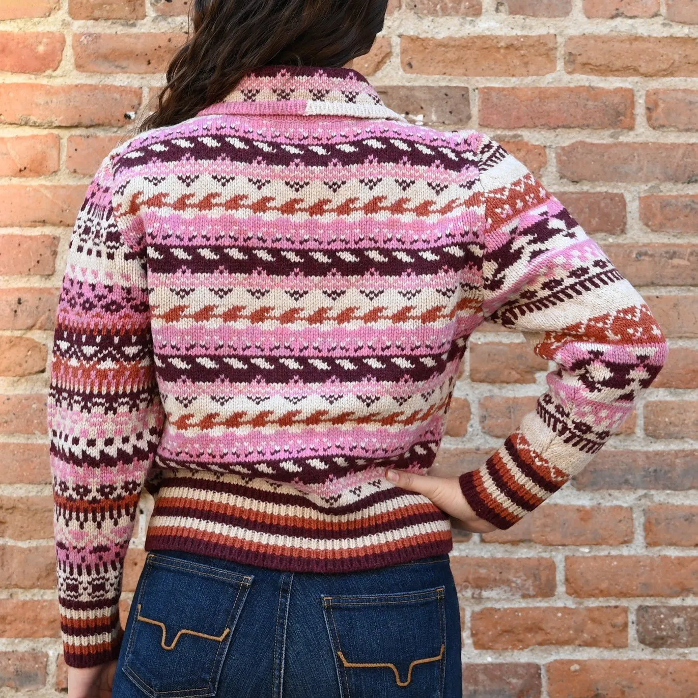 Filson Ladies FAIR ISLE CARDIGAN in Burgundy Cream and Mauve