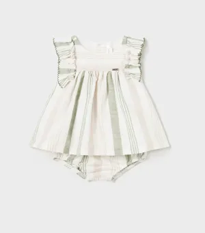 Flutter Sleeve Stripes Linen Dress & Bloomer Set