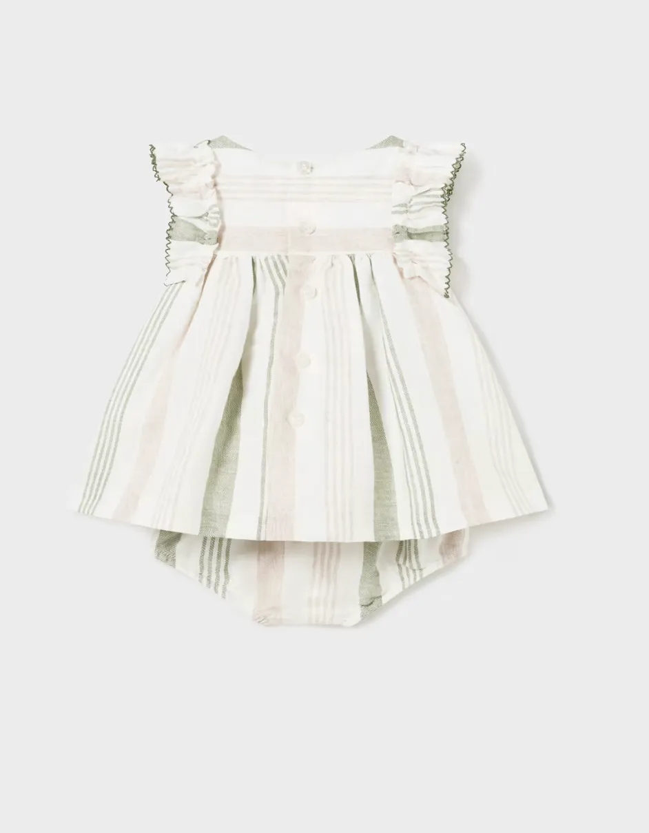 Flutter Sleeve Stripes Linen Dress & Bloomer Set