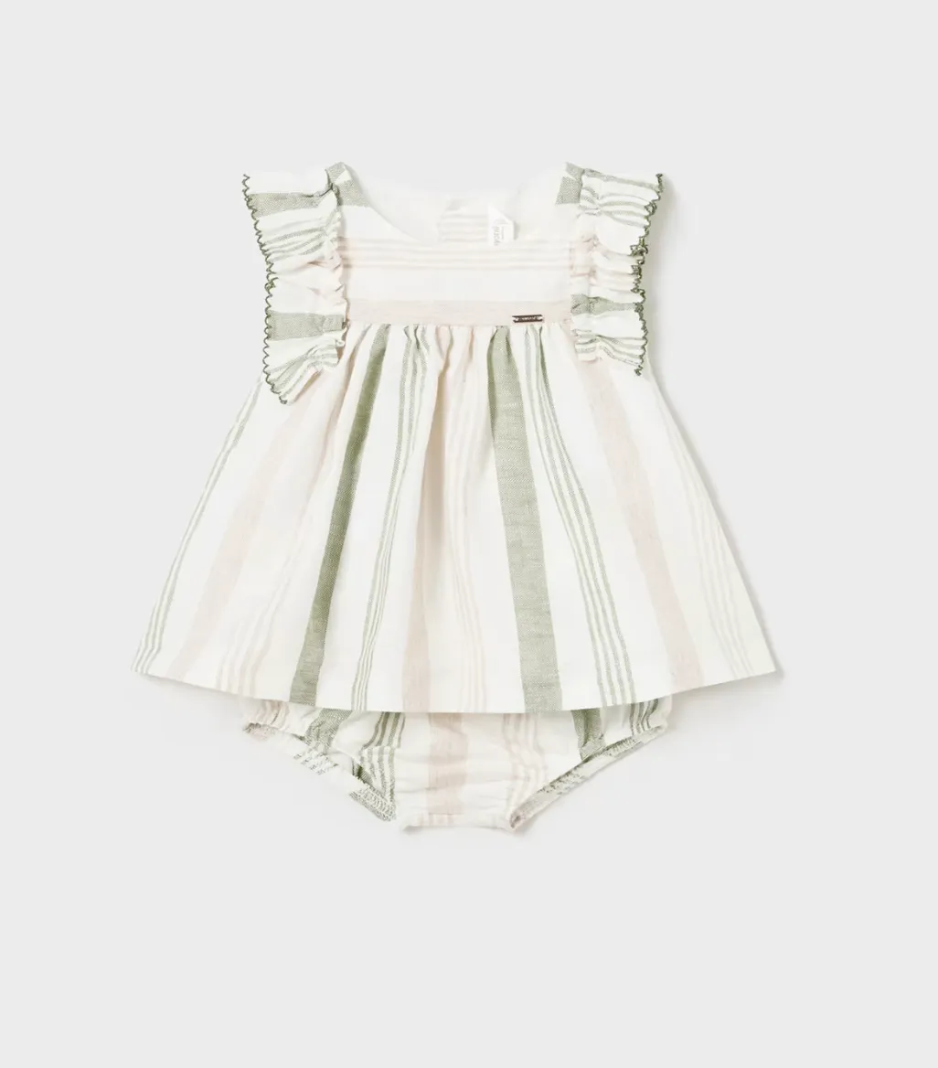 Flutter Sleeve Stripes Linen Dress & Bloomer Set