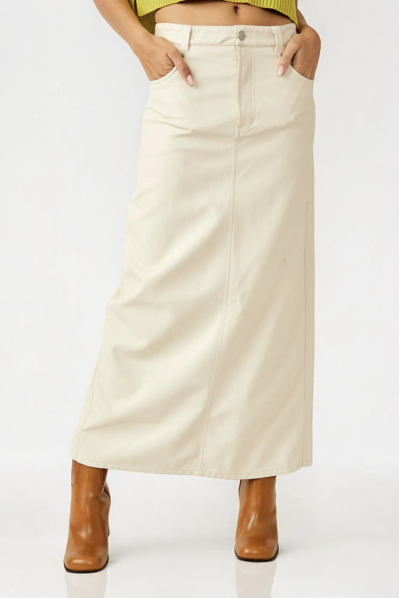 Free People City Slicker Vegan Maxi Skirt in Nilla Cream