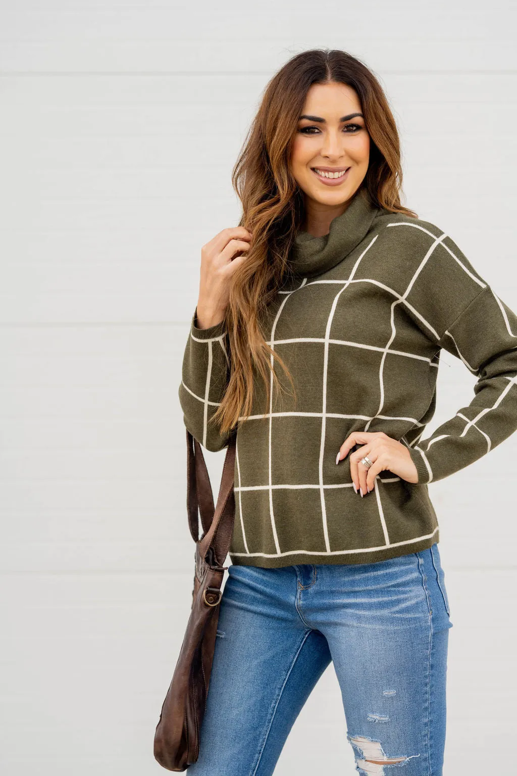 Grid Turtleneck Sweater