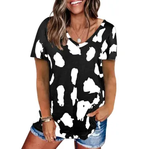 Haute Edition V-Neck Women's Leopard Print Summer Casual Top Tee