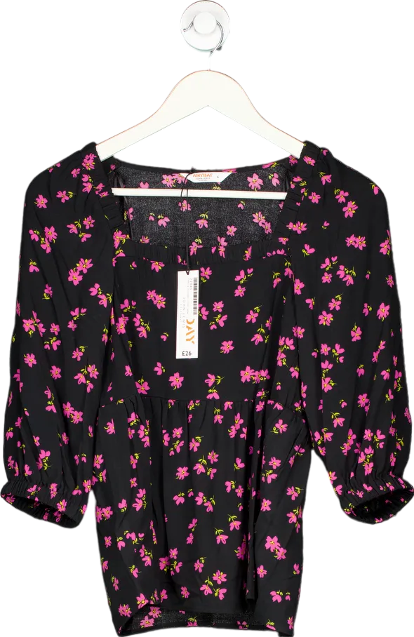 John Lewis Black Floral Smock Neck Blouse UK 6