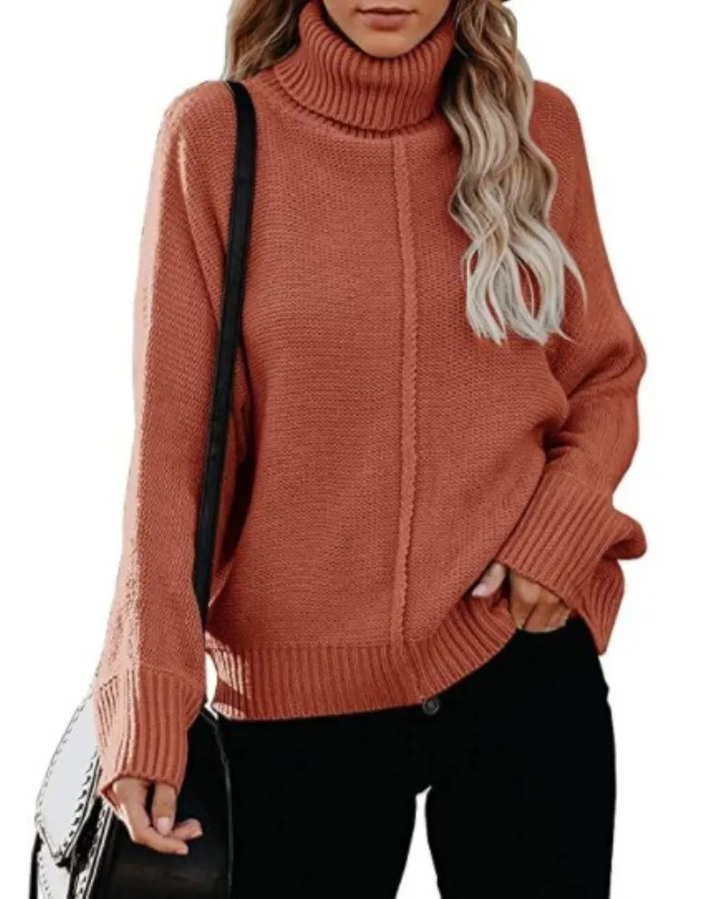 Joskaa Thanksgiving Gift Autumn And Winter Women's Fashion Knitting High Neck Sweaters Casual Keep Warm All Match Long Sleeve Solid Ladies Sweaters