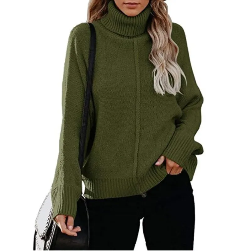 Joskaa Thanksgiving Gift Autumn And Winter Women's Fashion Knitting High Neck Sweaters Casual Keep Warm All Match Long Sleeve Solid Ladies Sweaters