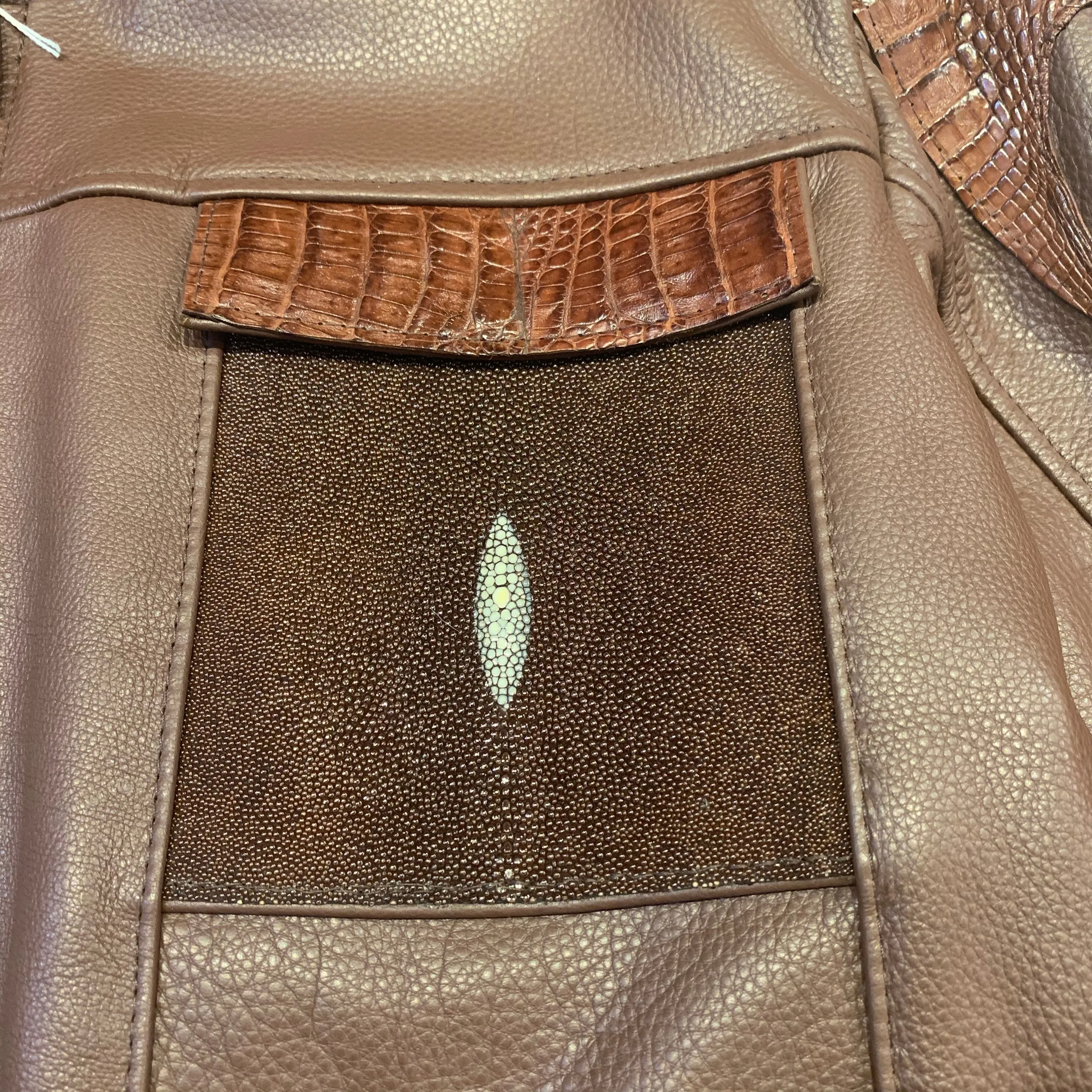 Kashani Chocolate Brown Alligator Horn-Back/Stingray Bomber Jacket