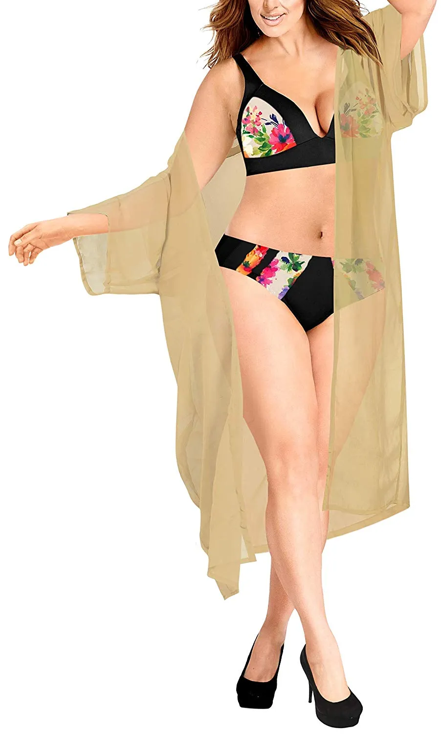 LA LEELA Cover ups Beach Bikini Swimwear Swimsuit Kimono Dress Womens Solid