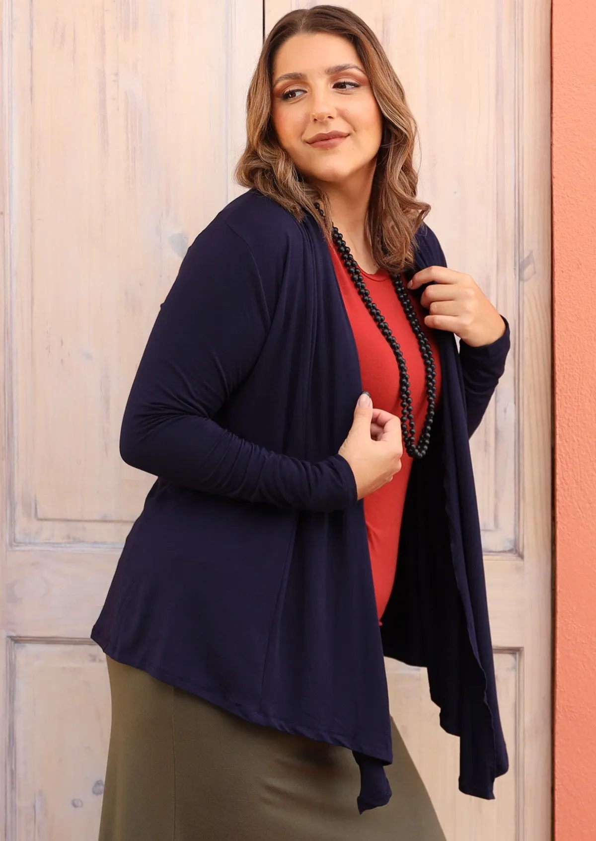 Long Sleeve Stretch Cardi Navy Blue