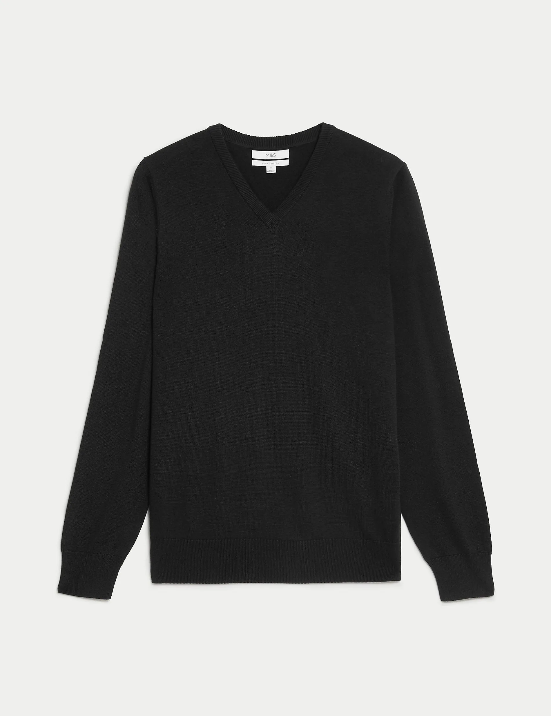 Marks & Spencer Pure Cotton V Neck Knitted Jumper, Black