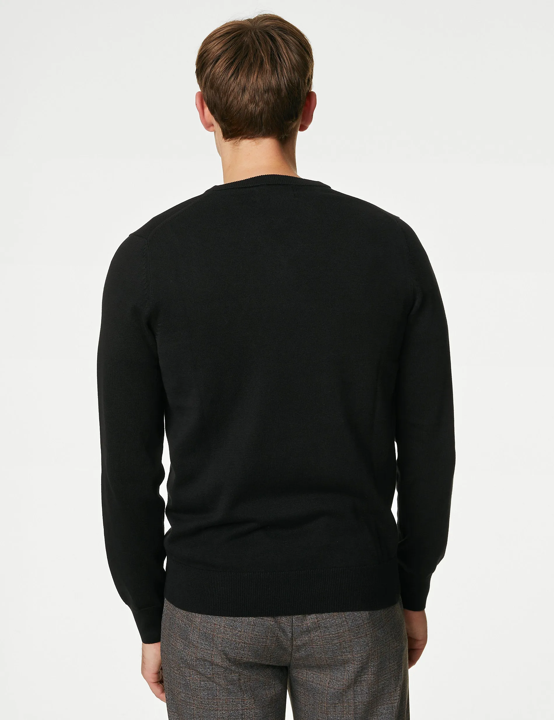 Marks & Spencer Pure Cotton V Neck Knitted Jumper, Black