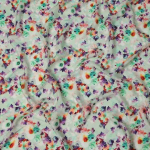 Mint Green Multi-Color Floral Viscose Crepe Digital Print Fabric, 110 cm Wide, Made in India-D20998