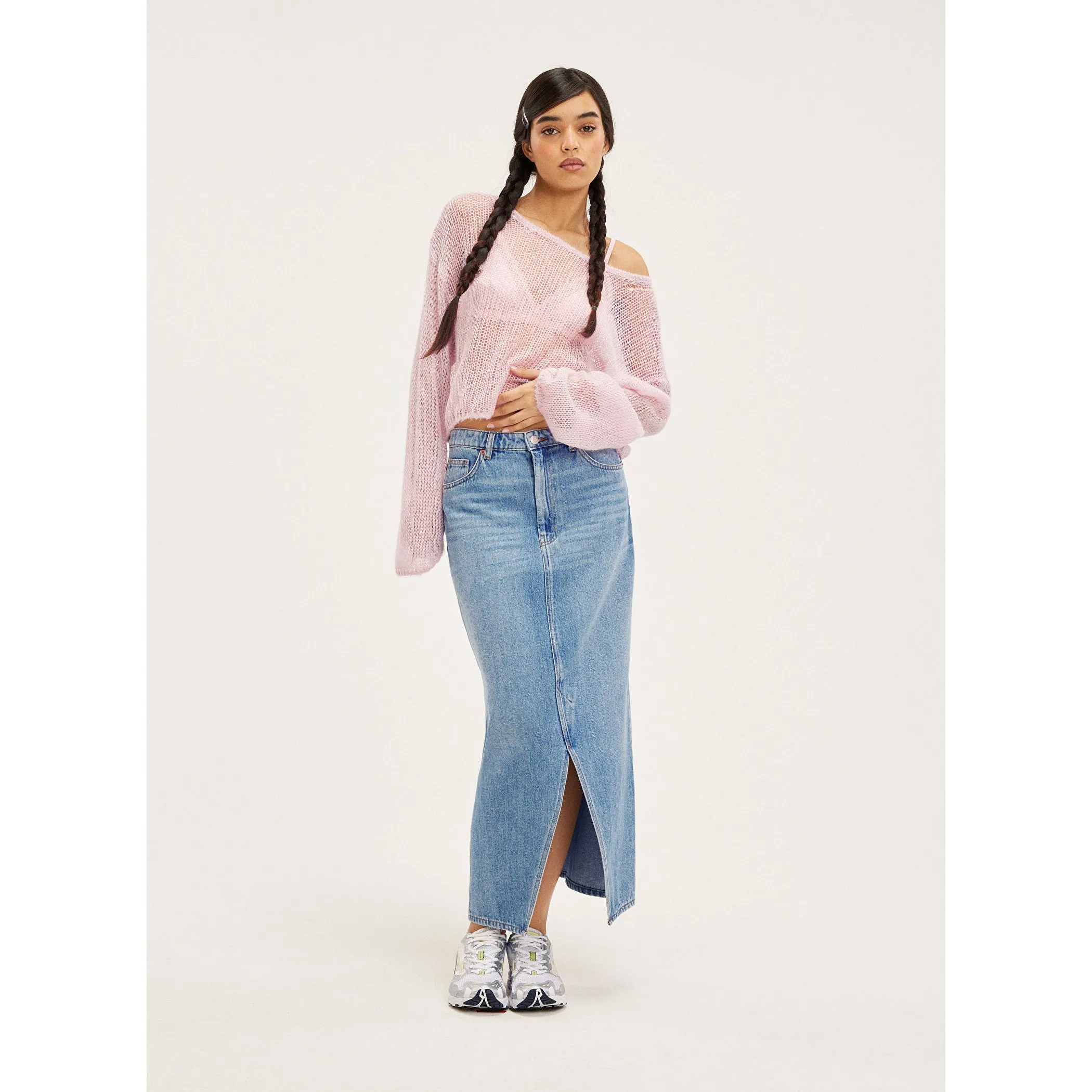 Monki Midi Denim Skirt, Blue