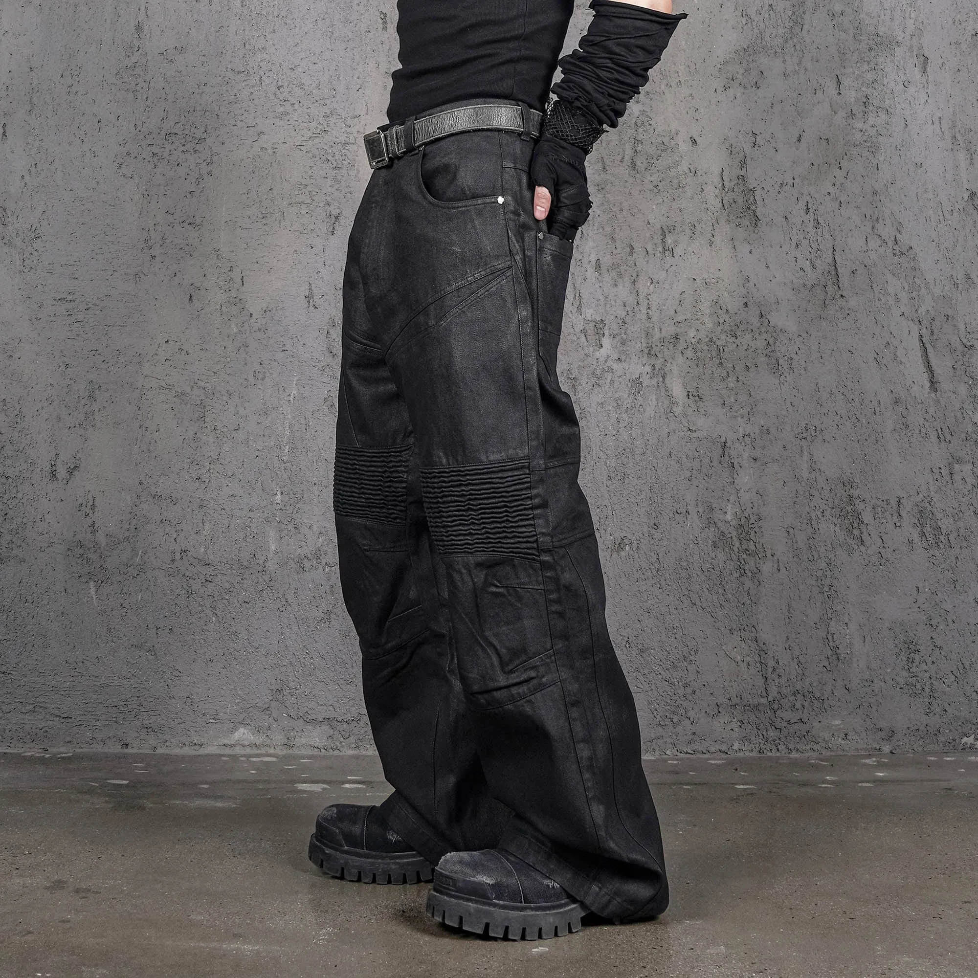 Moto Biker Wide Leg Pants